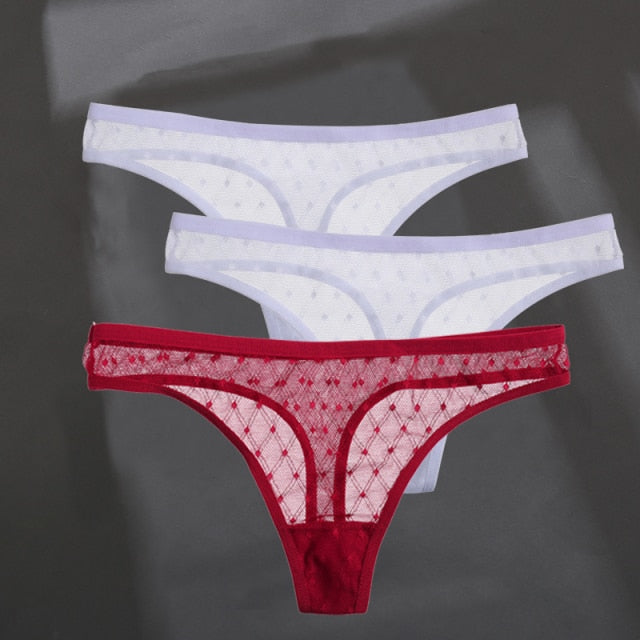 3PCS/Set Women's Panties Sexy G-String Perspective Woman Thong Low-waist Underpants Hollow Out T-back Female Underwear Lingerie