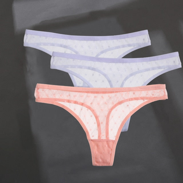 3PCS/Set Women's Panties Sexy G-String Perspective Woman Thong Low-waist Underpants Hollow Out T-back Female Underwear Lingerie