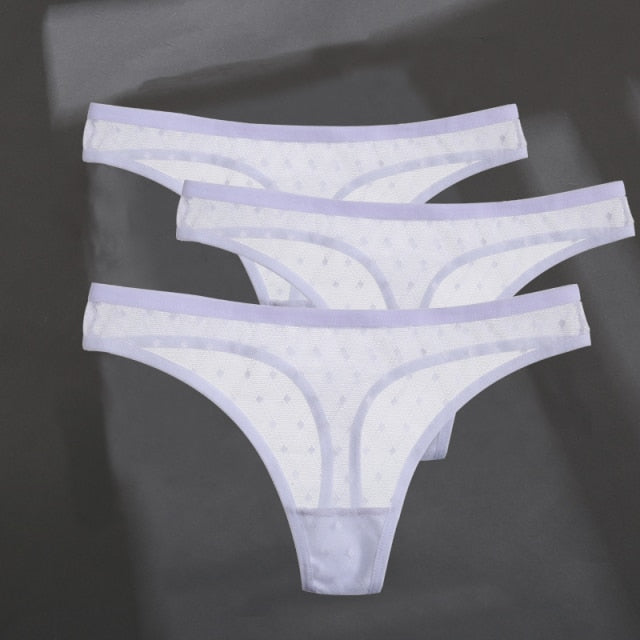 3PCS/Set Women's Panties Sexy G-String Perspective Woman Thong Low-waist Underpants Hollow Out T-back Female Underwear Lingerie