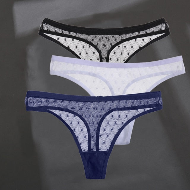 3PCS/Set Women's Panties Sexy G-String Perspective Woman Thong Low-waist Underpants Hollow Out T-back Female Underwear Lingerie