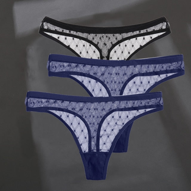 3PCS/Set Women's Panties Sexy G-String Perspective Woman Thong Low-waist Underpants Hollow Out T-back Female Underwear Lingerie