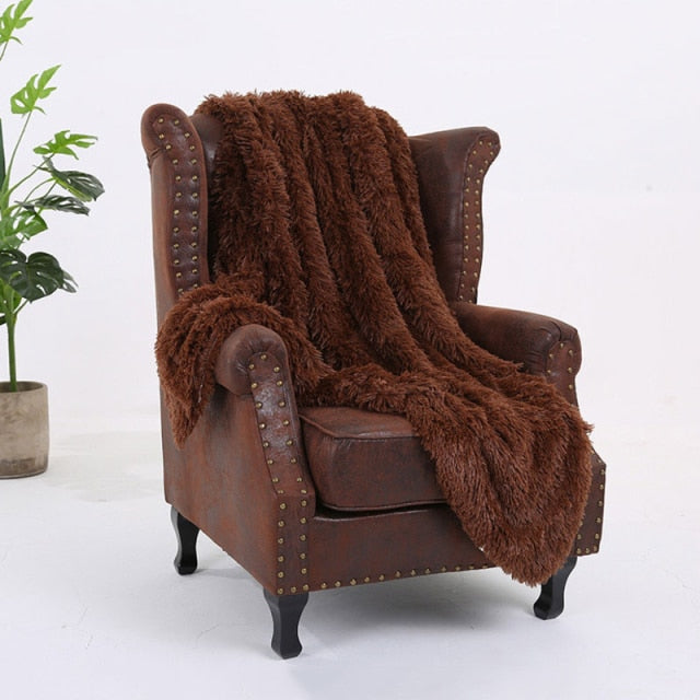 XC USHIO Super Soft Long Faux Fur Coral Fleece Blanket Warm Elegant Cozy With Fluffy Sherpa Throw Blanket Bed Sofa Blankets Gift