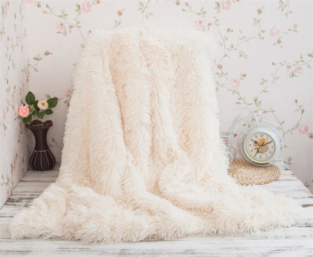 XC USHIO Super Soft Long Faux Fur Coral Fleece Blanket Warm Elegant Cozy With Fluffy Sherpa Throw Blanket Bed Sofa Blankets Gift