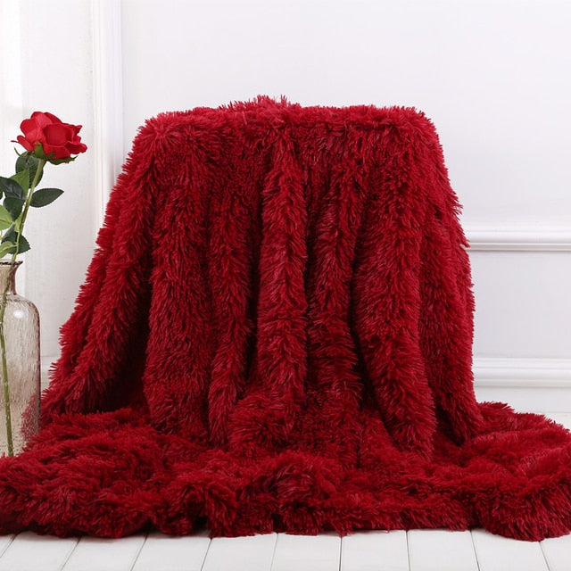 XC USHIO Super Soft Long Faux Fur Coral Fleece Blanket Warm Elegant Cozy With Fluffy Sherpa Throw Blanket Bed Sofa Blankets Gift