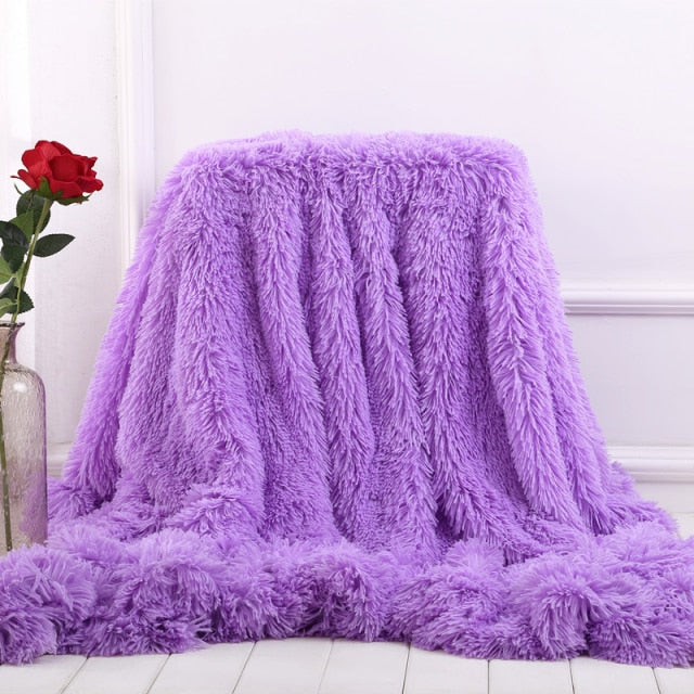 XC USHIO Super Soft Long Faux Fur Coral Fleece Blanket Warm Elegant Cozy With Fluffy Sherpa Throw Blanket Bed Sofa Blankets Gift