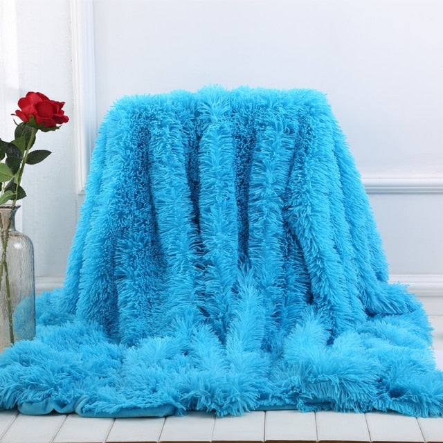 XC USHIO Super Soft Long Faux Fur Coral Fleece Blanket Warm Elegant Cozy With Fluffy Sherpa Throw Blanket Bed Sofa Blankets Gift