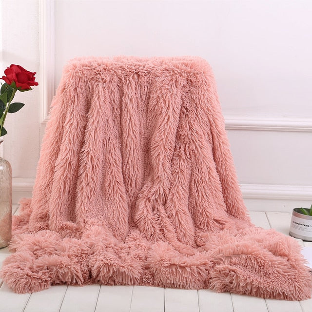 XC USHIO Super Soft Long Faux Fur Coral Fleece Blanket Warm Elegant Cozy With Fluffy Sherpa Throw Blanket Bed Sofa Blankets Gift