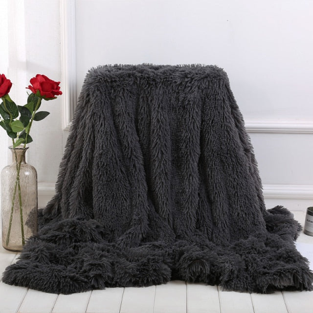 XC USHIO Super Soft Long Faux Fur Coral Fleece Blanket Warm Elegant Cozy With Fluffy Sherpa Throw Blanket Bed Sofa Blankets Gift