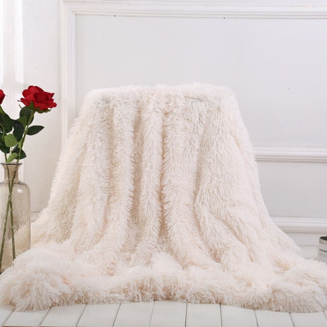 XC USHIO Super Soft Long Faux Fur Coral Fleece Blanket Warm Elegant Cozy With Fluffy Sherpa Throw Blanket Bed Sofa Blankets Gift