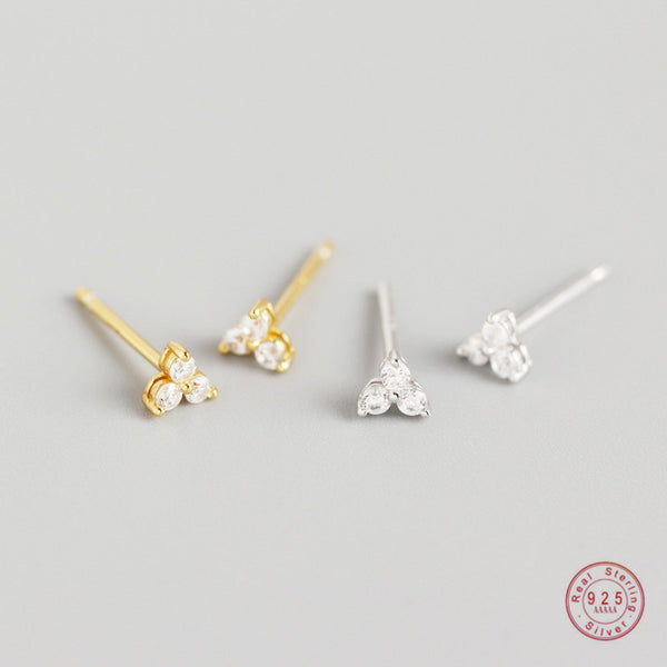 925 Sterling Silver Inlaid Crystal Geometric Clover Stud Earrings Light Luxury Mature Glamour Women Jewelry Accessories