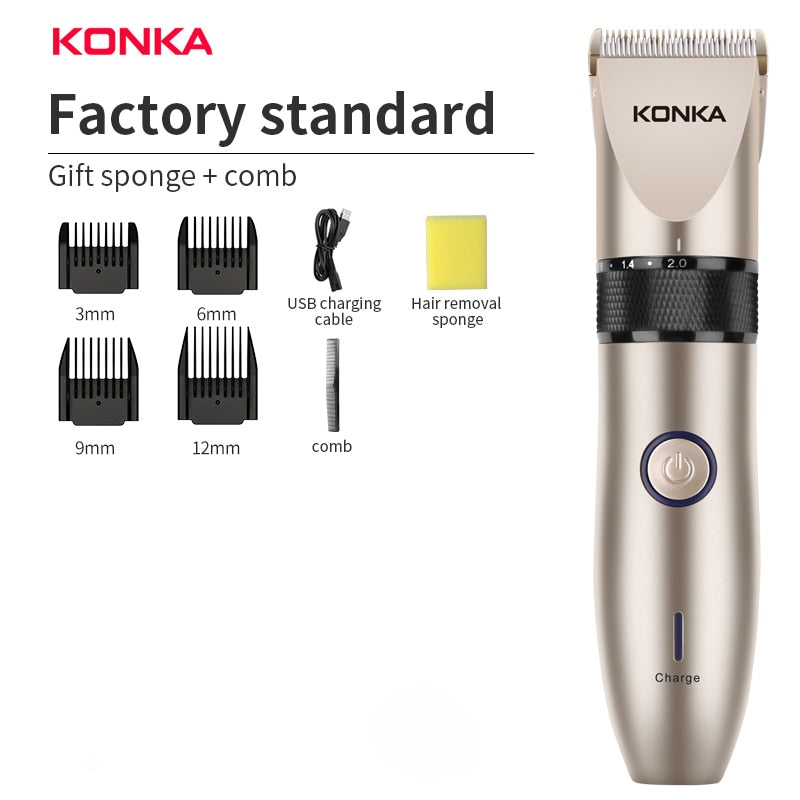 KONKA Electric Hair clipper Rechargeable Breard Trimmer Cordless Shaver Trimmer 0mm Ceram Blade Men Barber Hair Cutting Machine