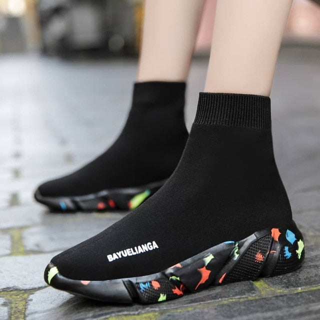 MWY Breathable Ankle Boot Women Socks Shoes Female Sneakers Casual Elasticity Wedge Platform Shoes zapatillas Mujer Soft Sole
