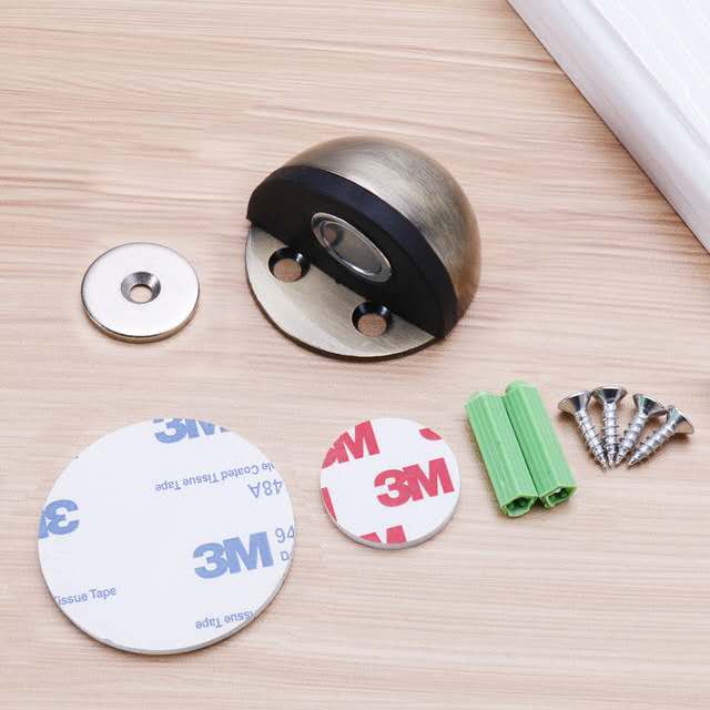 Stainless Steel  magnetic door stopper dual catch no punching  door bumper  wedge wall door stopper