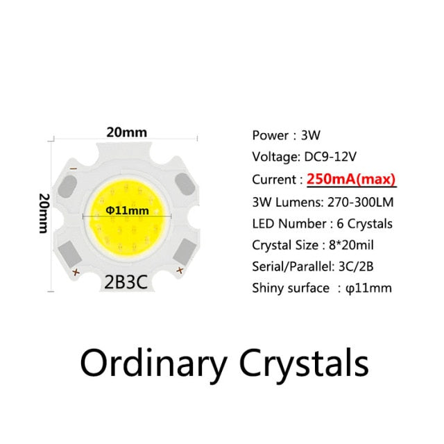 20pcs a Lot High Power LED COB Light Bulb 20mm 3W 5W 7W 10W Use 250mA/300mA LED Source Chip Light Lamp SpotLight Downlight Lamps
