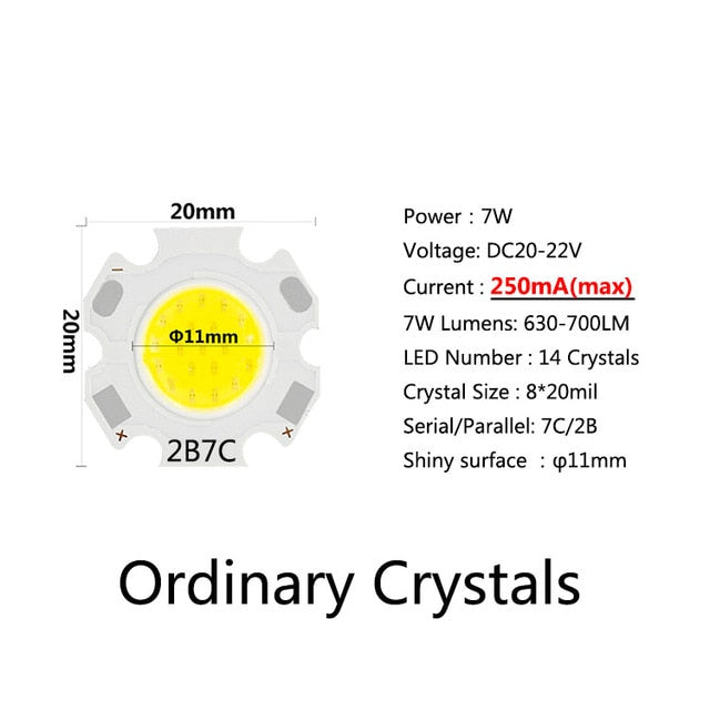 20pcs a Lot High Power LED COB Light Bulb 20mm 3W 5W 7W 10W Use 250mA/300mA LED Source Chip Light Lamp SpotLight Downlight Lamps
