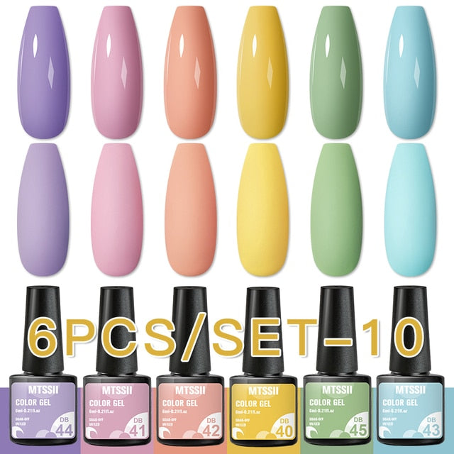 Mtssii 10Pcs/set Color Gel Nail Polish Set 100 Colors Semi Permanent UV Led Gel Varnish Soak Off Nail Lacquers Base Top Coat