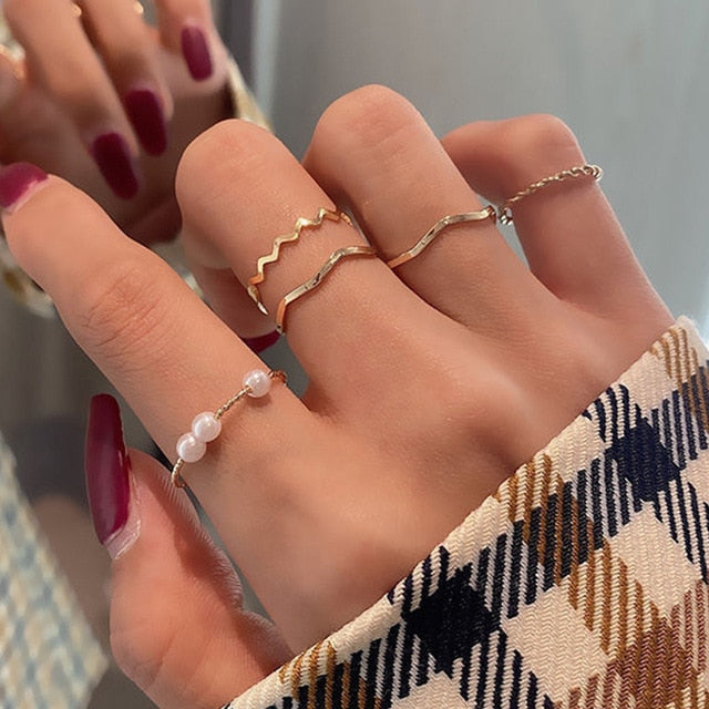 Minimalism Gold Color Round Geometric Finger Rings Set for Women 2021 Classic Circle Open Ring Joint Ring Female Jewelry