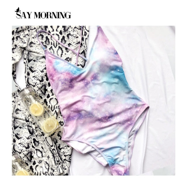 SAY MORNING Sexy Deep V Neck One Piece Swimsuit Removable Chest Pad Biquini Solid Backless Beachwear Swimwear Bathing Swimming