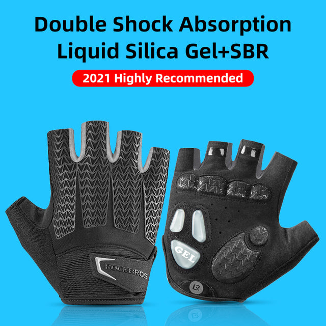 ROCKBROS Cycling Bike Half Short Finger Gloves Shockproof Breathable MTB Road Bicycle Gloves Men Women Sports Cycling Equipment