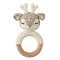 1pc Wooden Crochet Bunny Rattle Toy BPA Free Wood Ring Baby Teether Rodent Baby Gym Mobile Rattles Newborn Educational Toys