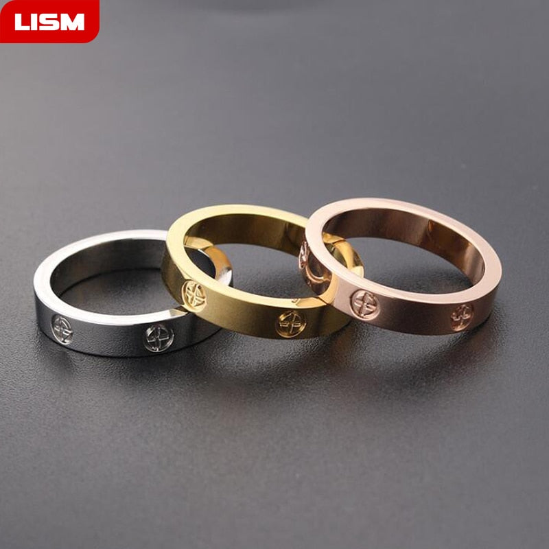 Fashion Rose Gold Stainless Steel Ring With Stone Crystal For Girl Women Men Couple In Wedding With Cross