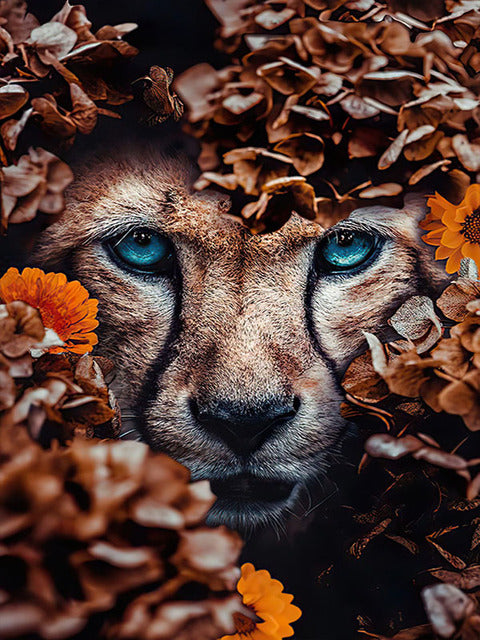 LZAIQIZG Full Square Diamond Embroidery DIY Diamond Painting Cross Stitch Drill Tiger Lion Face& Flowers Picture of Rhinestones