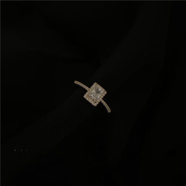 MENGJIQIAO Korean Delicate Square Cubic Zircon Rings For Women Girls Micro Paved Open Adjustable Ring Fashion Jewelry Gifts