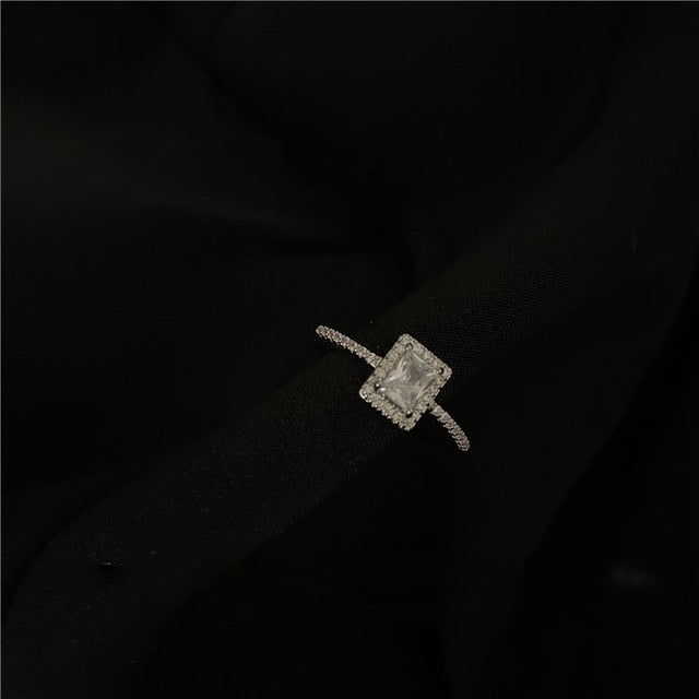 MENGJIQIAO Korean Delicate Square Cubic Zircon Rings For Women Girls Micro Paved Open Adjustable Ring Fashion Jewelry Gifts