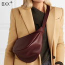 [BXX] 2021 Spring Woman New Wine Red Black Color Wide Single Strap Zipper Half Moon PU Leather Chest Bag All Match LI812