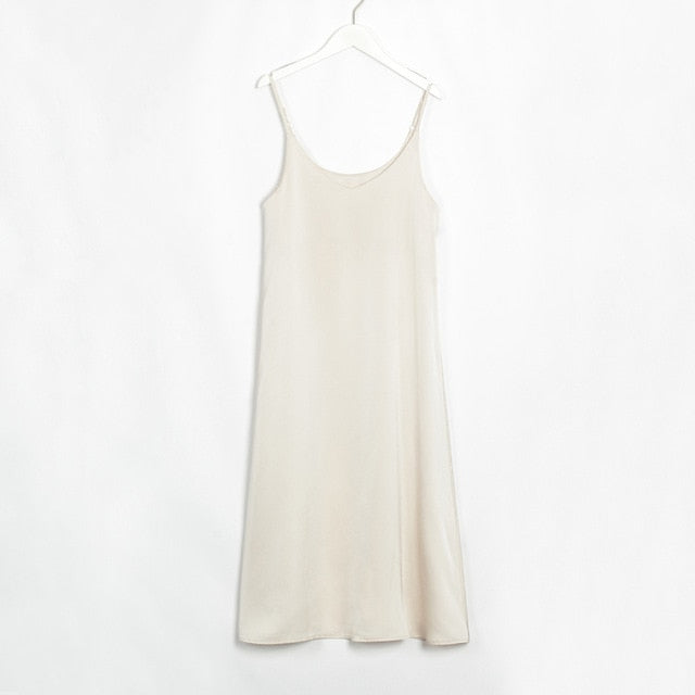 Wixra Sexy Strap Backless Satin Dress Loose Dresses Spring Summer New Sleeveless Basic Solid Womens Clothing