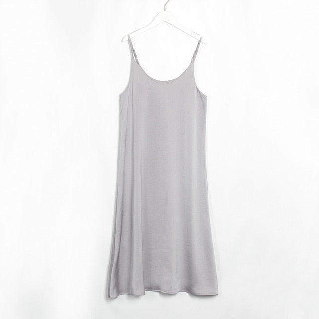 Wixra Sexy Strap Backless Satin Dress Loose Dresses Spring Summer New Sleeveless Basic Solid Womens Clothing