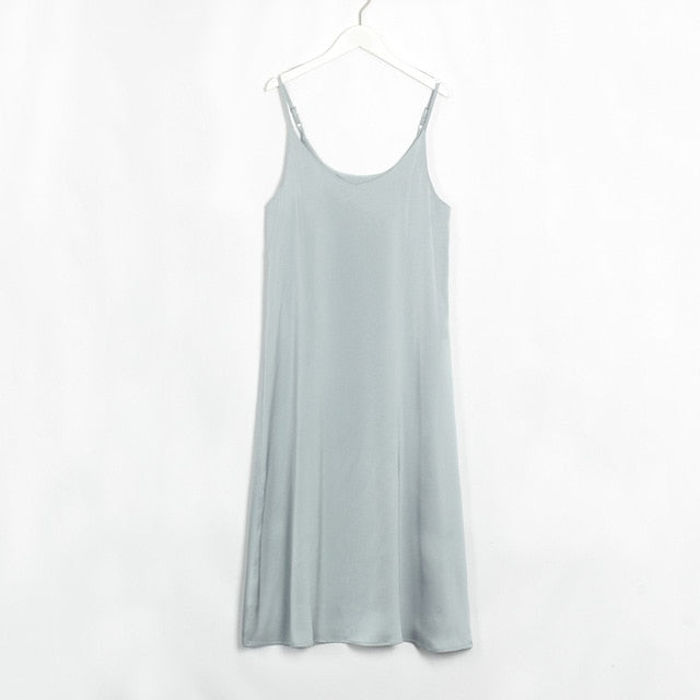 Wixra Sexy Strap Backless Satin Dress Loose Dresses Spring Summer New Sleeveless Basic Solid Womens Clothing