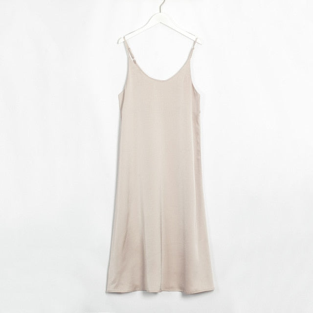 Wixra Sexy Strap Backless Satin Dress Loose Dresses Spring Summer New Sleeveless Basic Solid Womens Clothing