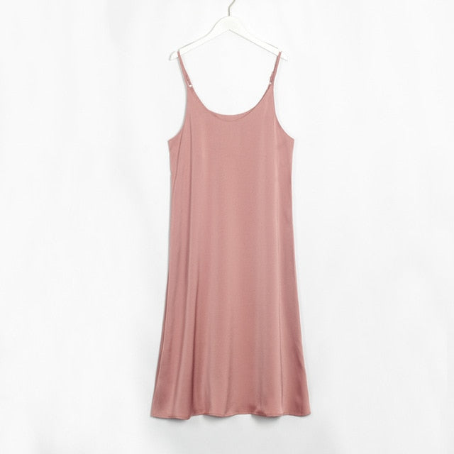 Wixra Sexy Strap Backless Satin Dress Loose Dresses Spring Summer New Sleeveless Basic Solid Womens Clothing