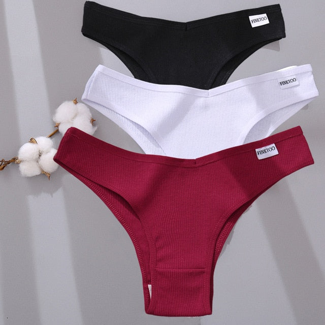 FINETOO 3PCS/Set Women Cotton Lingerie Female Thongs Sexy Underwear For Woman Low-Rise Underpant Women's Panties Bikini Briefs