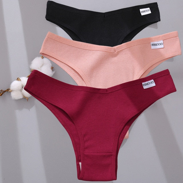 FINETOO 3PCS/Set Women Cotton Lingerie Female Thongs Sexy Underwear For Woman Low-Rise Underpant Women's Panties Bikini Briefs