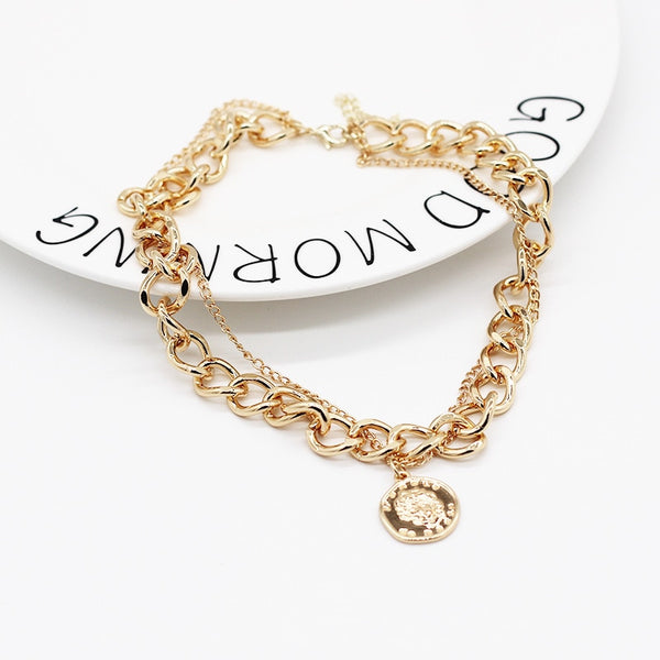 Punk Layered Chain Necklace Neck Chains for Women Vintage Exaggerated Golden Hoop Metal Necklace 2021 Clavicle Jewelry