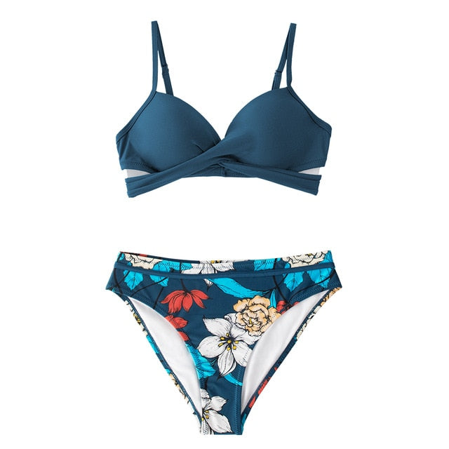 CUPSHE Push Up Floral Wrap Bikini Sets Women Sexy Thong Two Pieces Swimsuits 2021 New Girl Beach Bathing Suits Swimwear