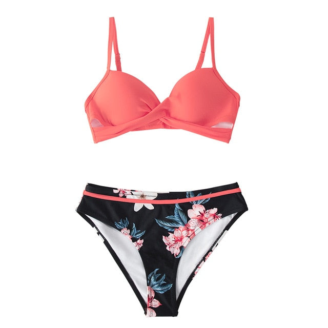 CUPSHE Push Up Floral Wrap Bikini Sets Women Sexy Thong Two Pieces Swimsuits 2021 New Girl Beach Bathing Suits Swimwear