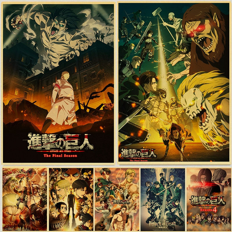 Japanese Classic Anime Attack on Titan Season 4 Poster Kraft Paper Prints and Posters Home Room Decor Art Wall Stickers