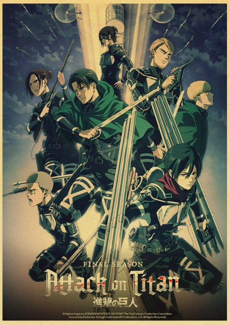 Japanese Classic Anime Attack on Titan Season 4 Poster Kraft Paper Prints and Posters Home Room Decor Art Wall Stickers