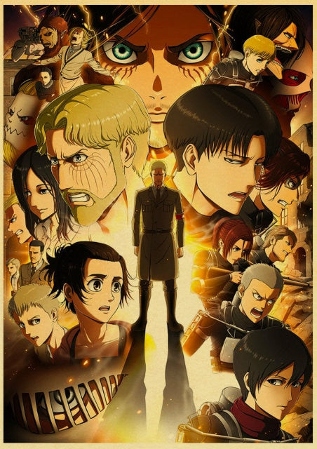 Japanese Classic Anime Attack on Titan Season 4 Poster Kraft Paper Prints and Posters Home Room Decor Art Wall Stickers