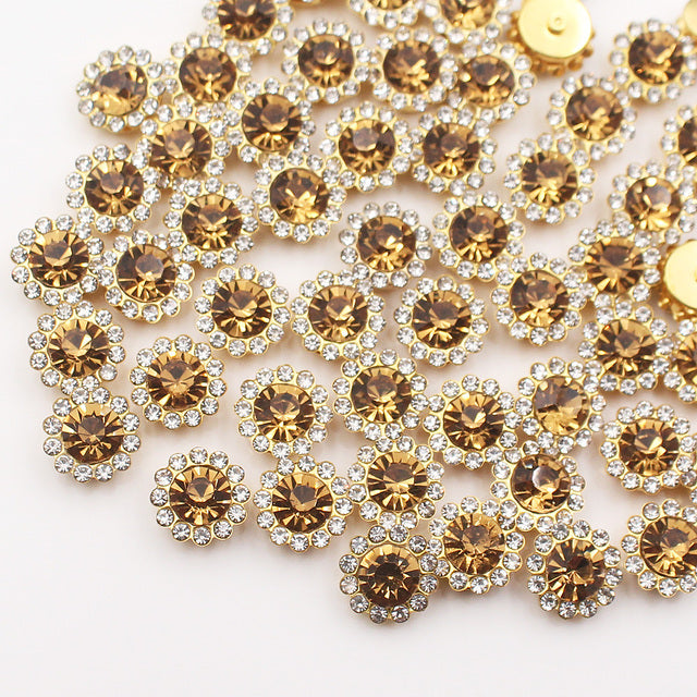 Claw Rhinestones Mix Color Sun Flower Flatback Sewing Rhinestones Shiny Crystals Stones Gold Base Sew On Rhinestones For Clothes
