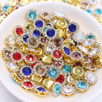 Claw Rhinestones Mix Color Sun Flower Flatback Sewing Rhinestones Shiny Crystals Stones Gold Base Sew On Rhinestones For Clothes