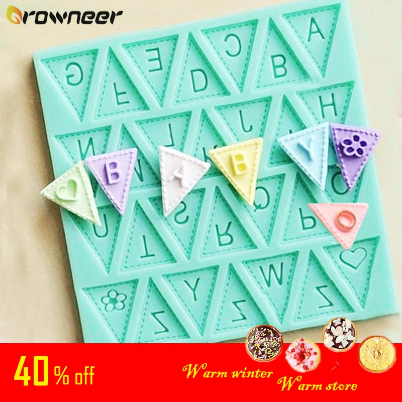 Letters Mold Triangle Alphabet Silicone Baking Mould Cupcake Decorating Tool Fondant Candy Chocolate Gumpaste Nonstick