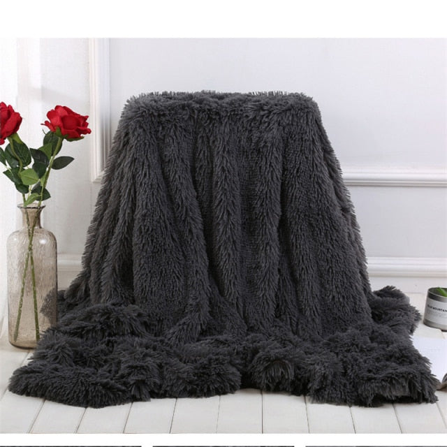 Fluffy Long Plush Throw Blanket Super Soft Double-sided Bedspread Blanket Shaggy Shawl Blanket for Adults Children