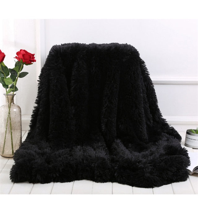 Fluffy Long Plush Throw Blanket Super Soft Double-sided Bedspread Blanket Shaggy Shawl Blanket for Adults Children