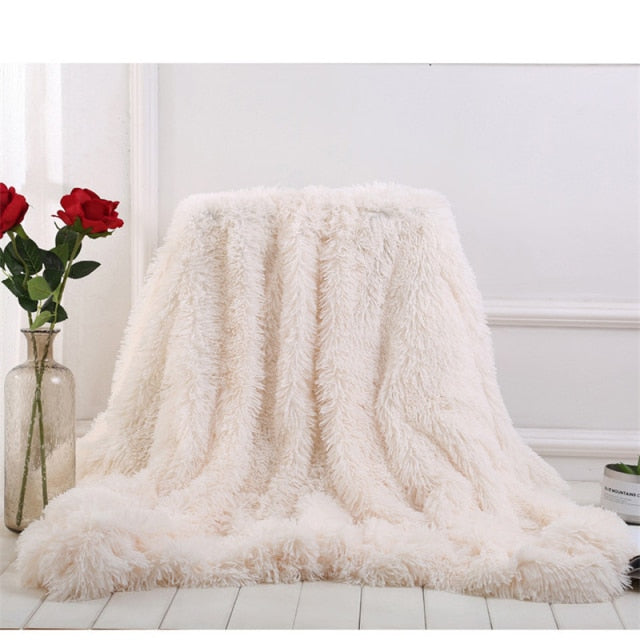 Fluffy Long Plush Throw Blanket Super Soft Double-sided Bedspread Blanket Shaggy Shawl Blanket for Adults Children