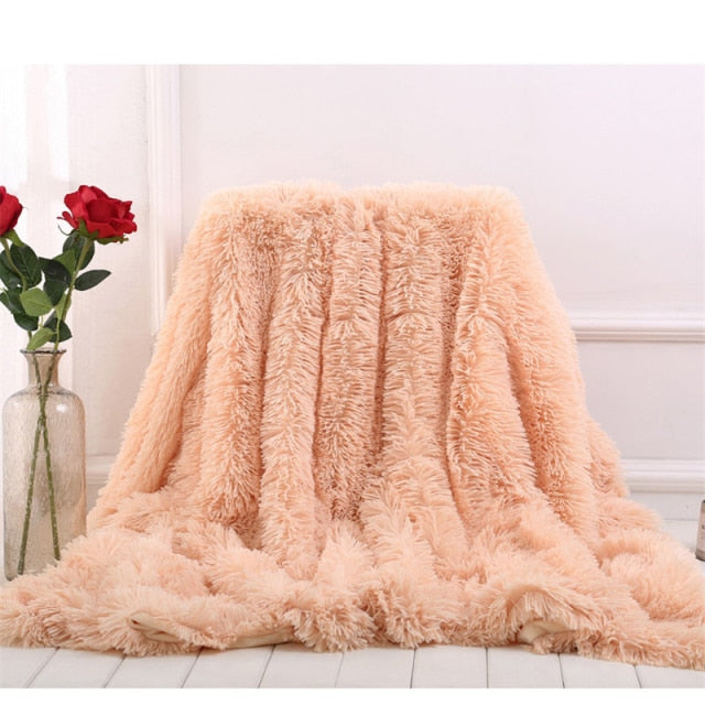 Fluffy Long Plush Throw Blanket Super Soft Double-sided Bedspread Blanket Shaggy Shawl Blanket for Adults Children