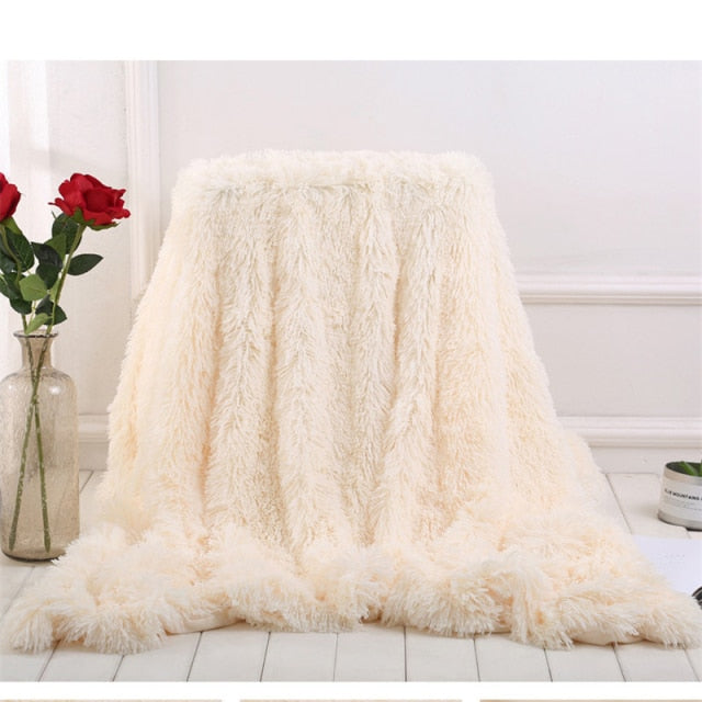 Fluffy Long Plush Throw Blanket Super Soft Double-sided Bedspread Blanket Shaggy Shawl Blanket for Adults Children